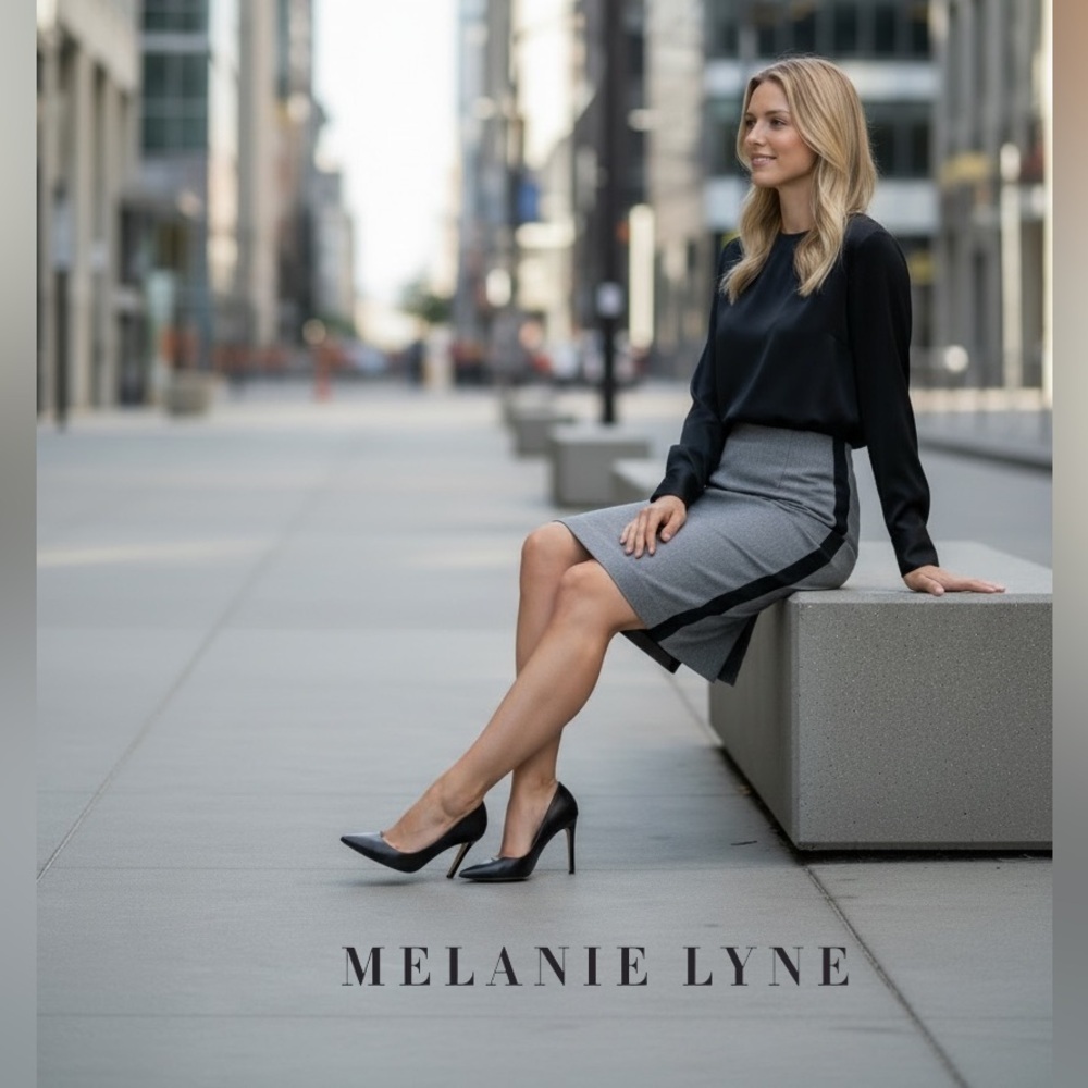 Melanie Lyne, Grey Stretch Pencil Skirt Lined Elegant Office, Size Large
